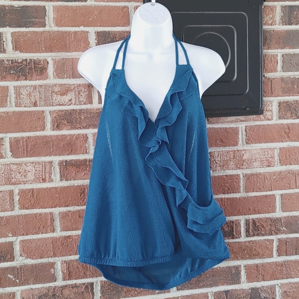 Express Faux Wrap Ruffle Trimmed Halter Top Size XL